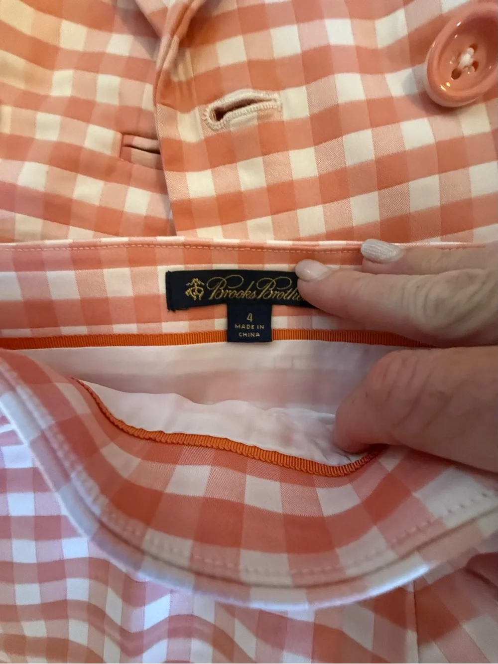 Brooks Brothers Coral Gingham Cropped Blazer & Skirt Suit Set Size 2/4 - Picture 5 of 7